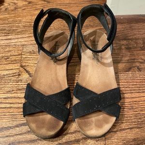 Naot black suede sandals with slight wedge